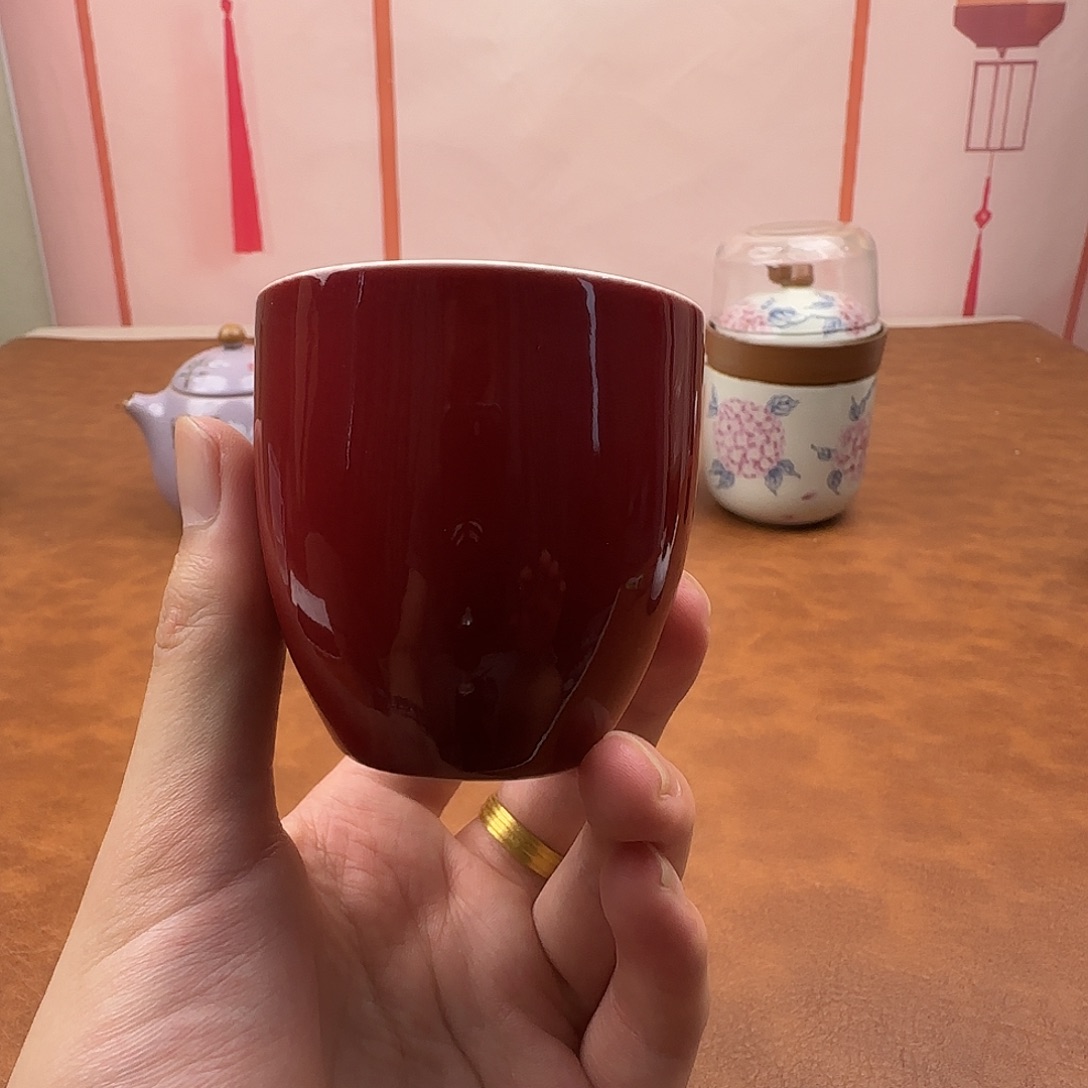瓷片郎红纯色闻香杯