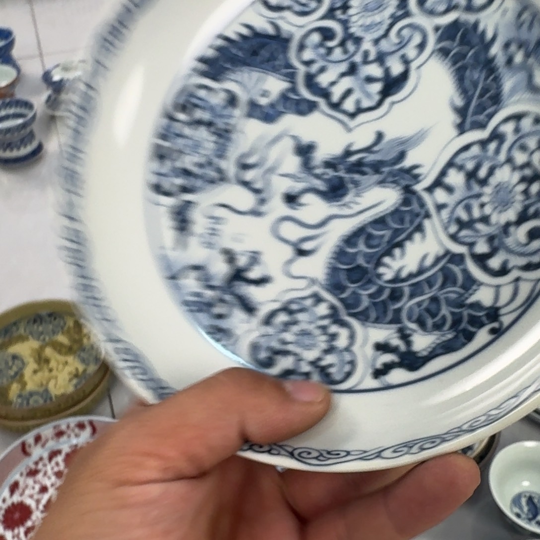 陶摆件青花如意穿花龙大壶承