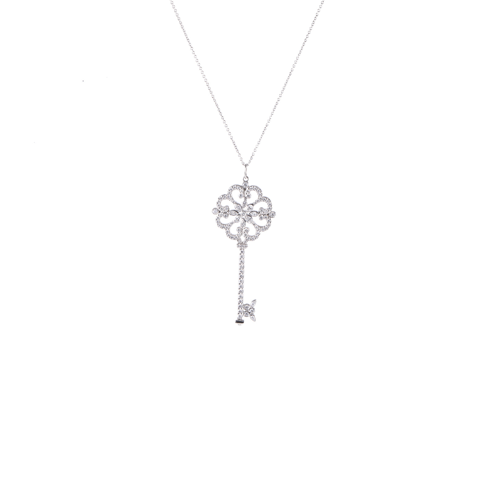 99新 Tiffany & Co./蒂芙尼 小花佳珊 pt950樱花草大号钻钥匙项链