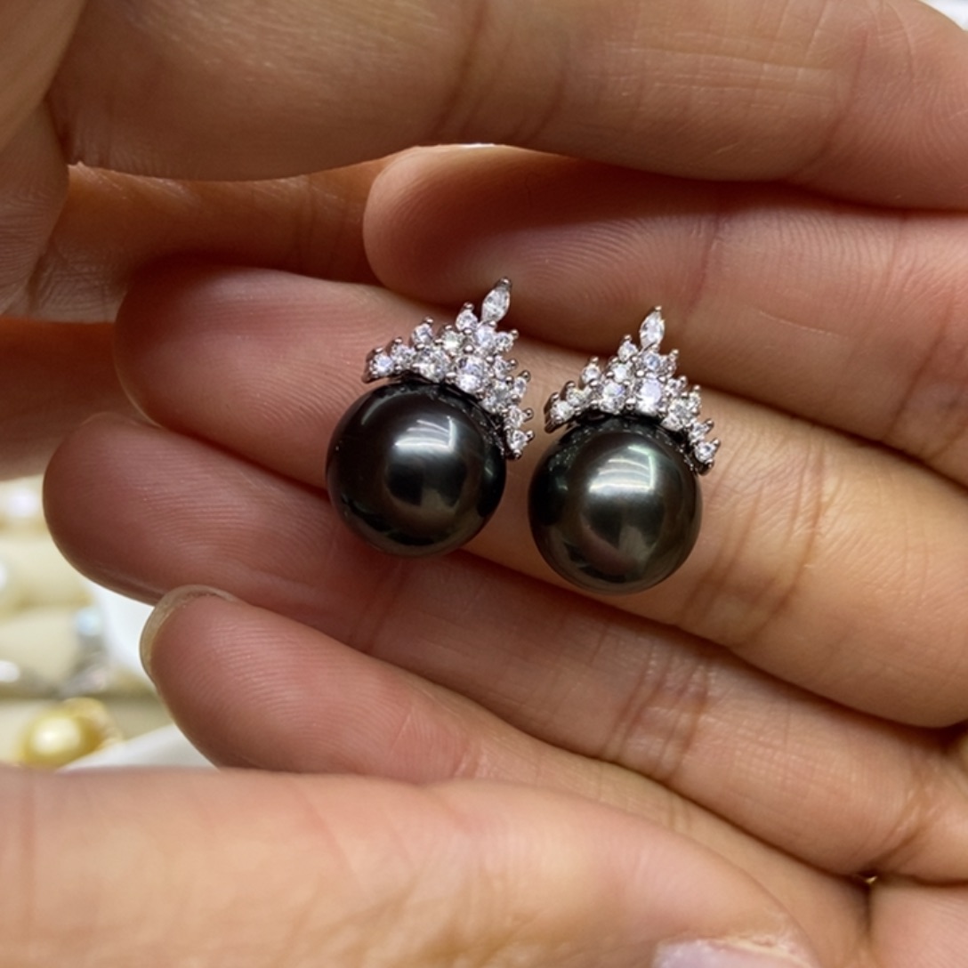 海水珍珠耳饰银S925镶嵌