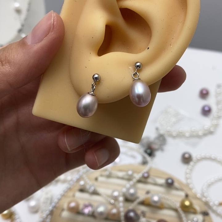 淡水珍珠银S925镶嵌风在吹耳钉7.5m