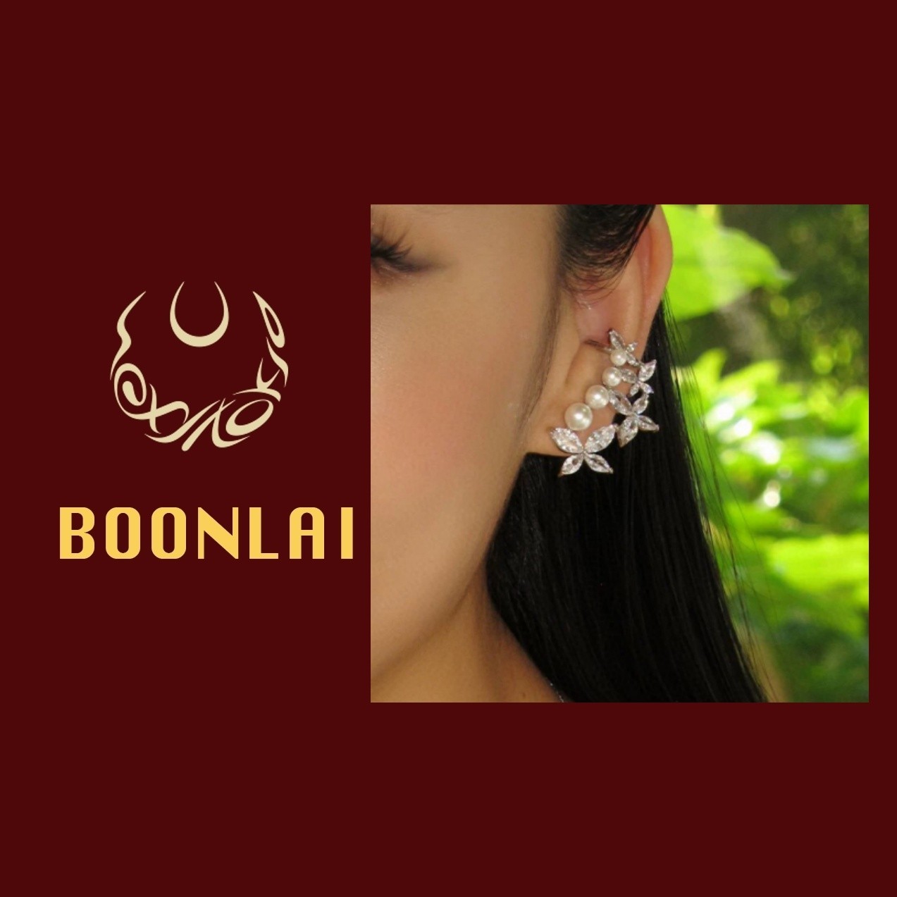 铜合金合成锆石耳饰 Boonlai 大货珠珠蝴蝶镶钻单只耳扣1859