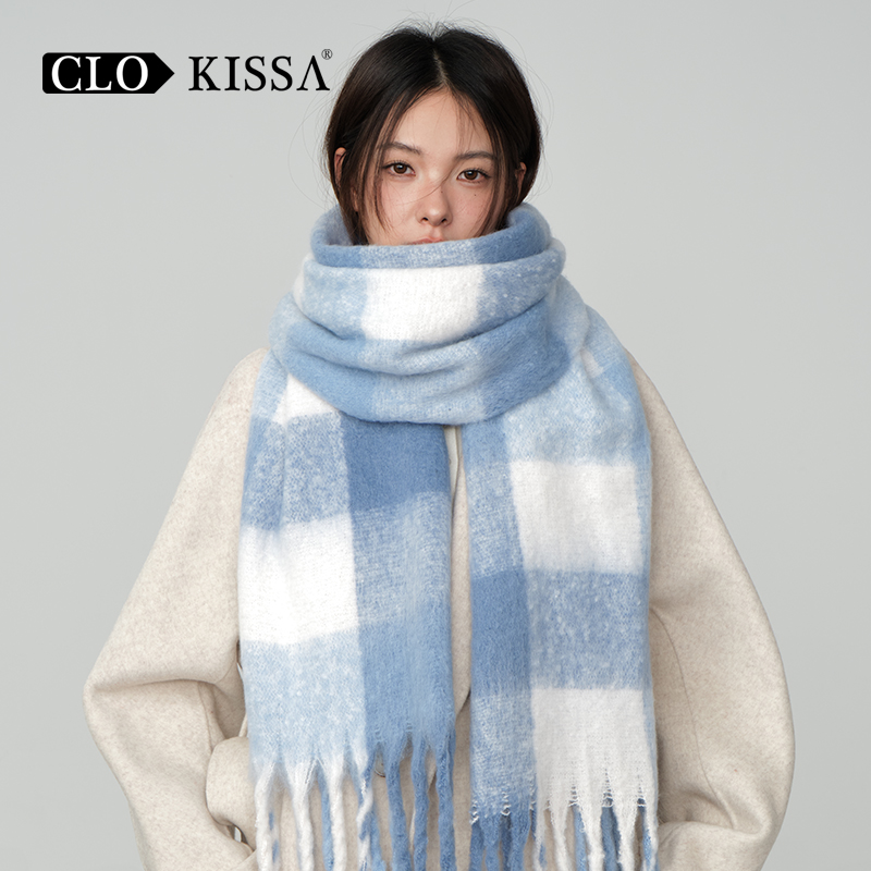 CLO KISSA冬季新款格子围巾女加厚加大保暖高级感情侣披肩围脖潮