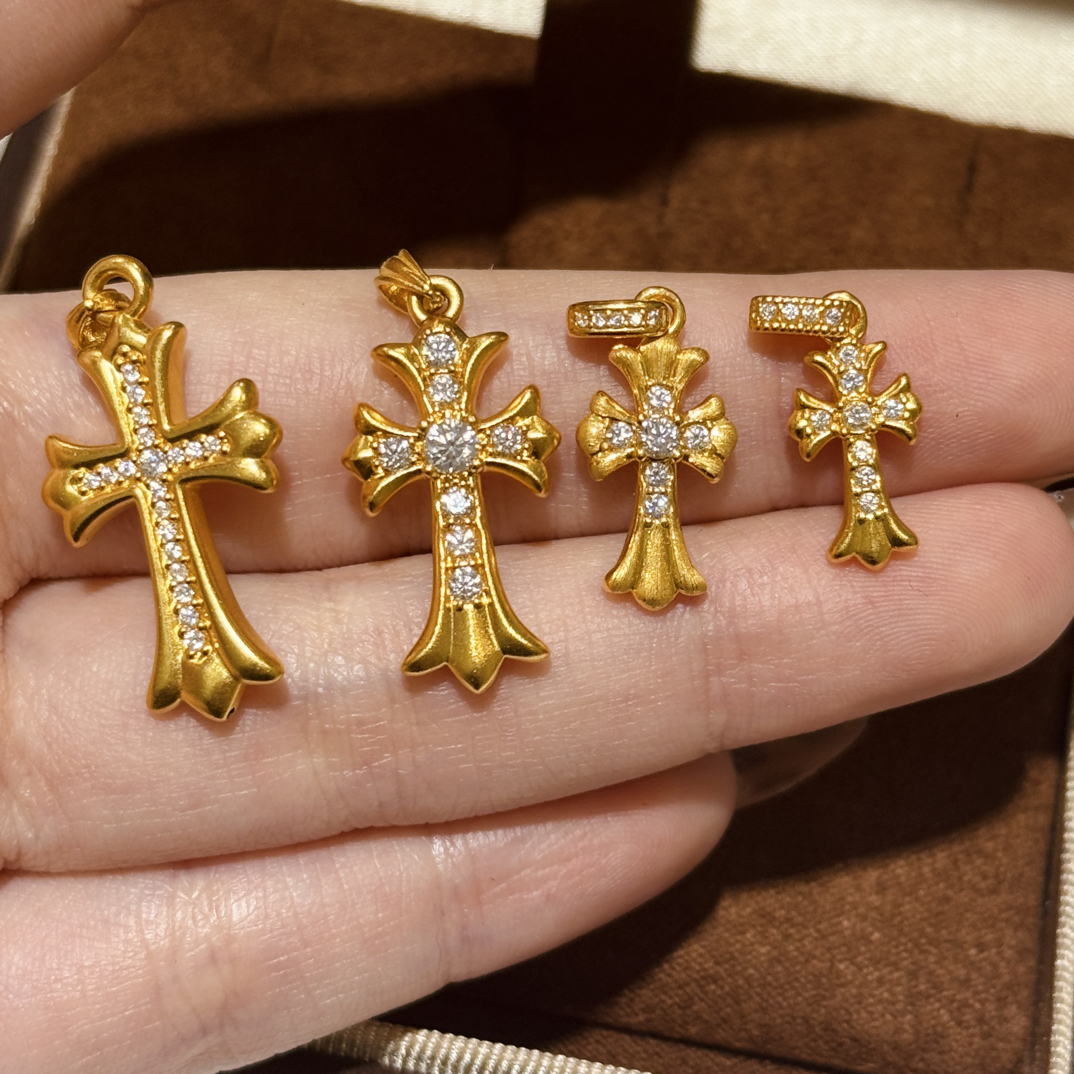 足金999克家点钻十字架吊坠（可送编绳）送女生圣诞礼