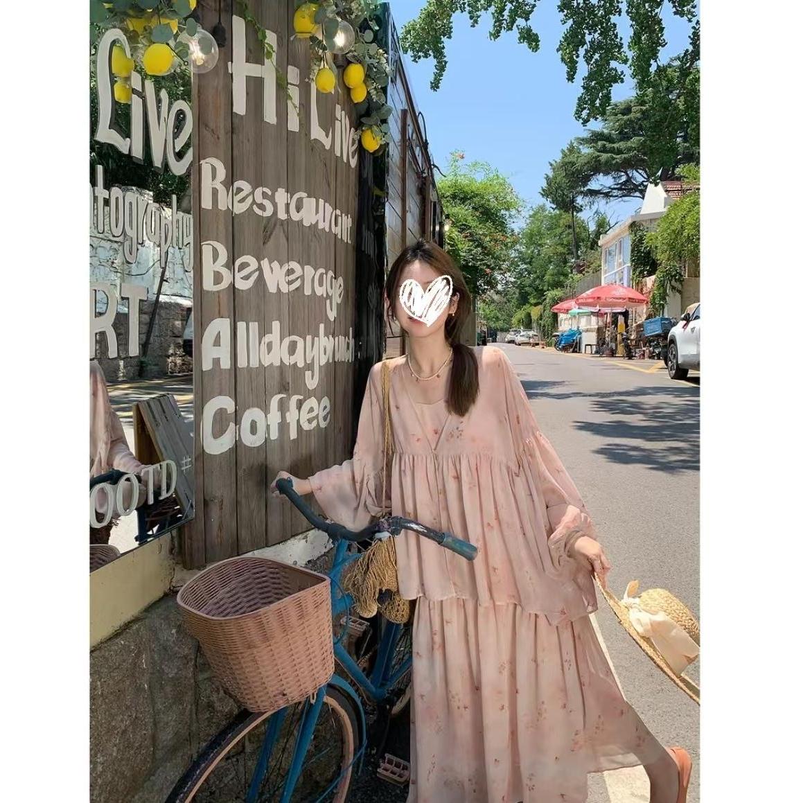 【运补6】新中式仙气大摆灯笼袖开衫长裙两件套女