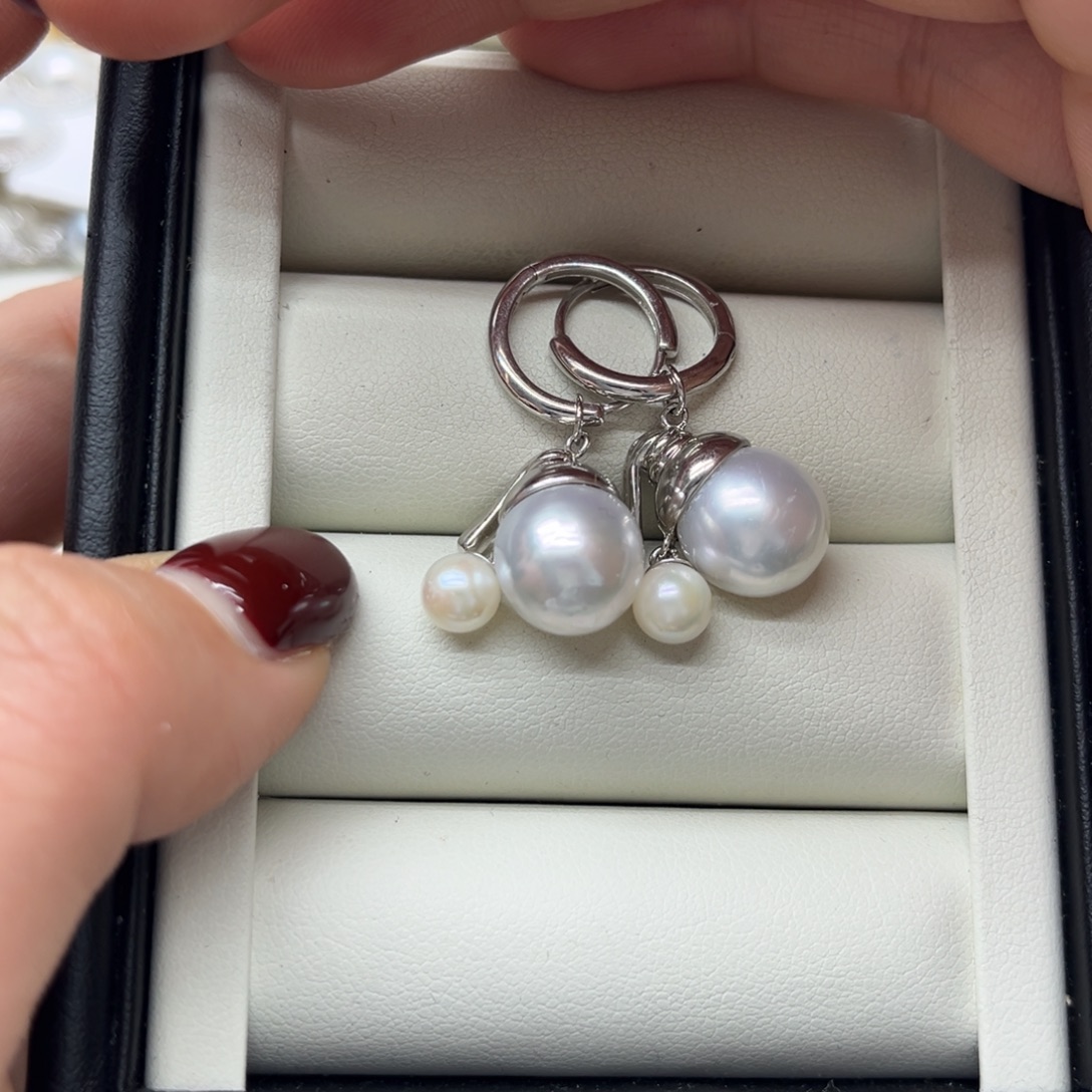 银S925镶嵌海水珍珠耳饰