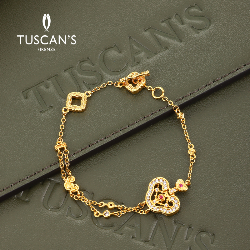 TUSCAN'S 铜合金锆石手链 百搭首饰金色民族风经典镭射四叶手链