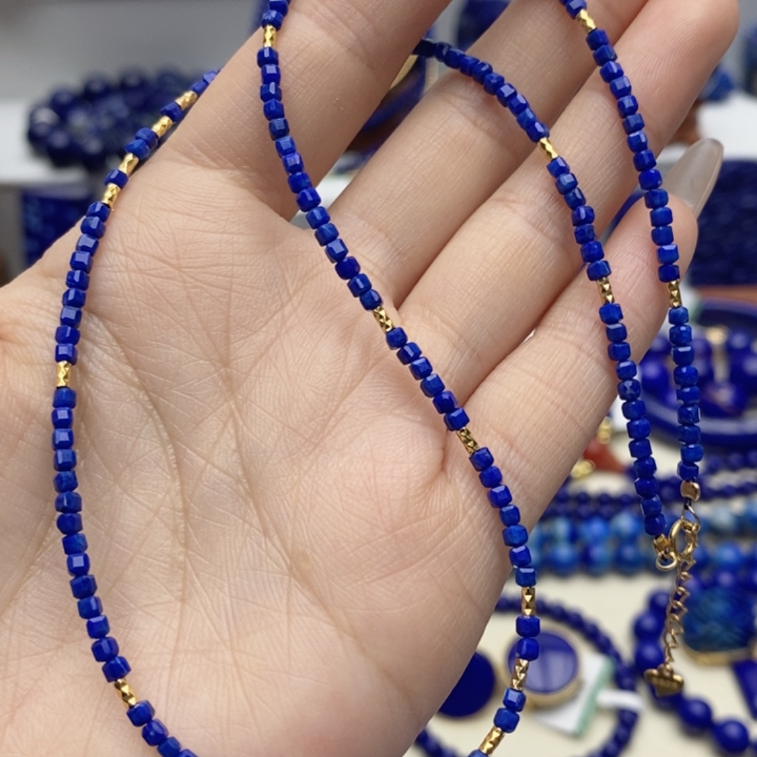 青金石银S925镀金镶嵌颈饰