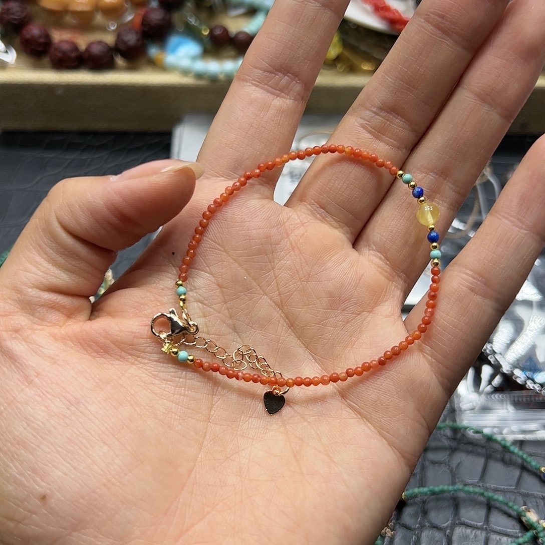 烟晶手链银S925镶嵌南红小手链