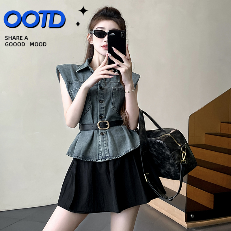 2025夏季Polo领百搭显瘦单排扣气质牛仔马甲小个子无袖设计感