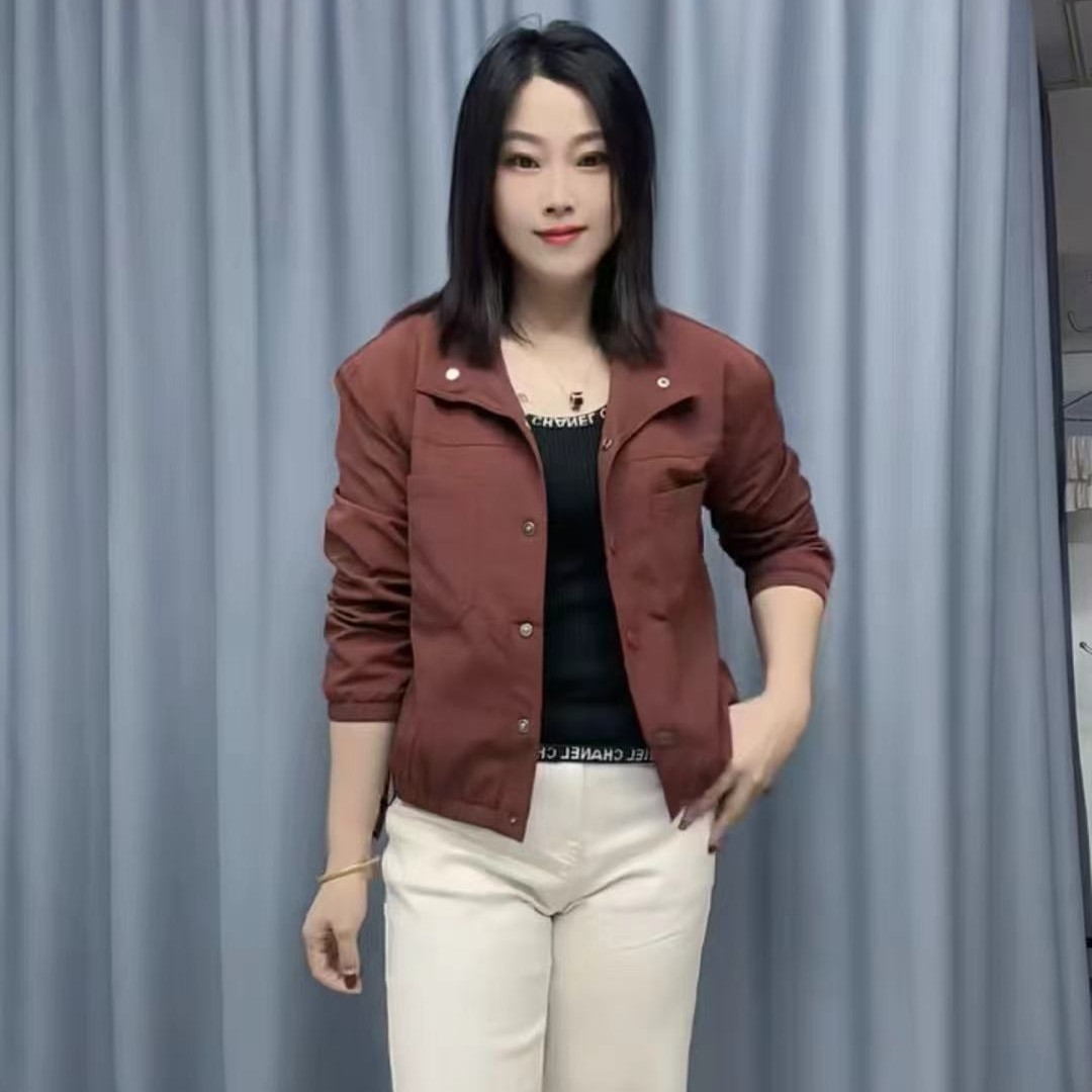 休闲风立领短款外套女宽松显瘦百搭夹克上衣49112