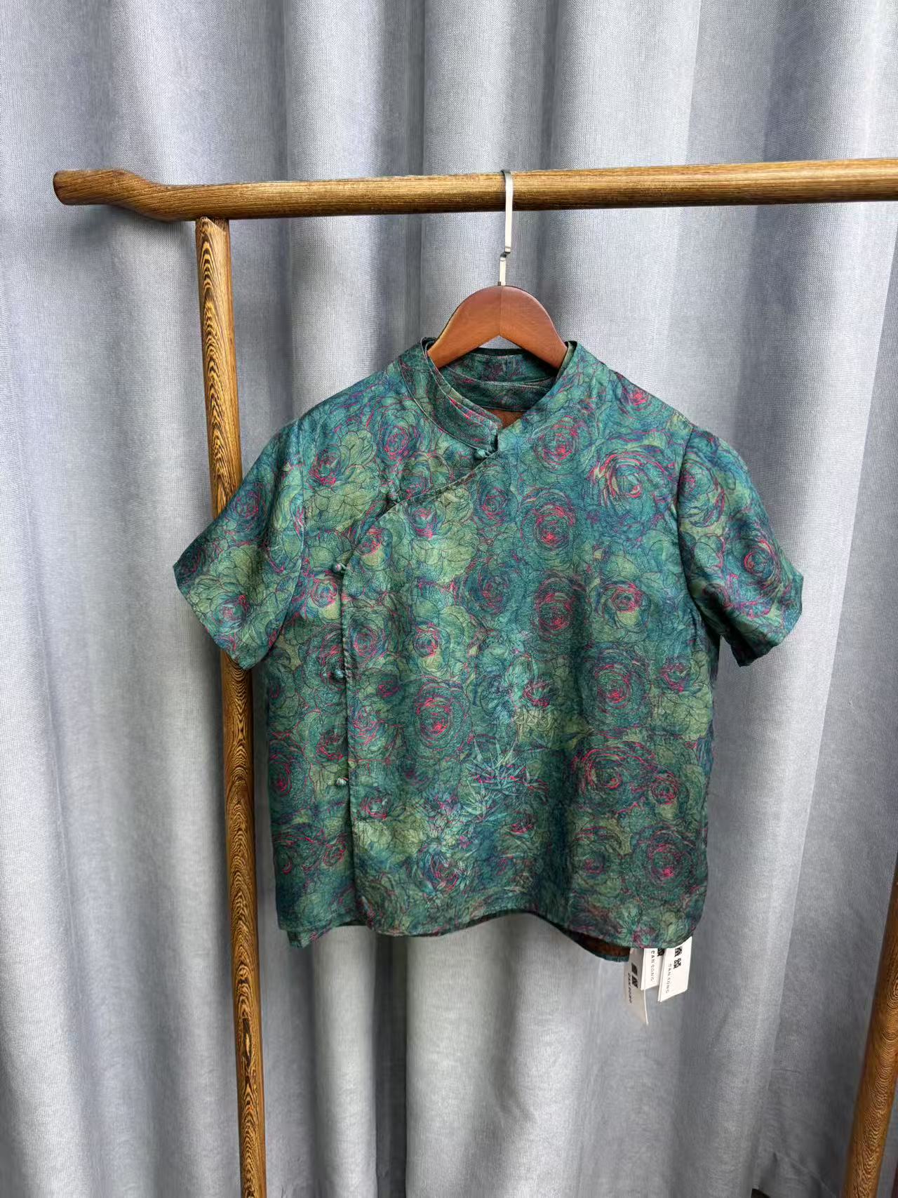 （瑕疵）夏季新款时尚简约新中式桑蚕丝奥黛提花上衣女y522