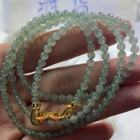定制翡翠未镶嵌【贵坤珠宝】缅甸天然翡翠A货冰蓝底小米珠链4.1mm