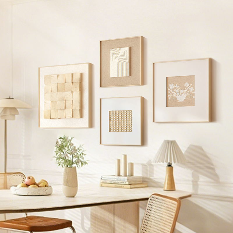 法式奶油风3D立体竹编客厅沙发背景墙高档大气装饰画