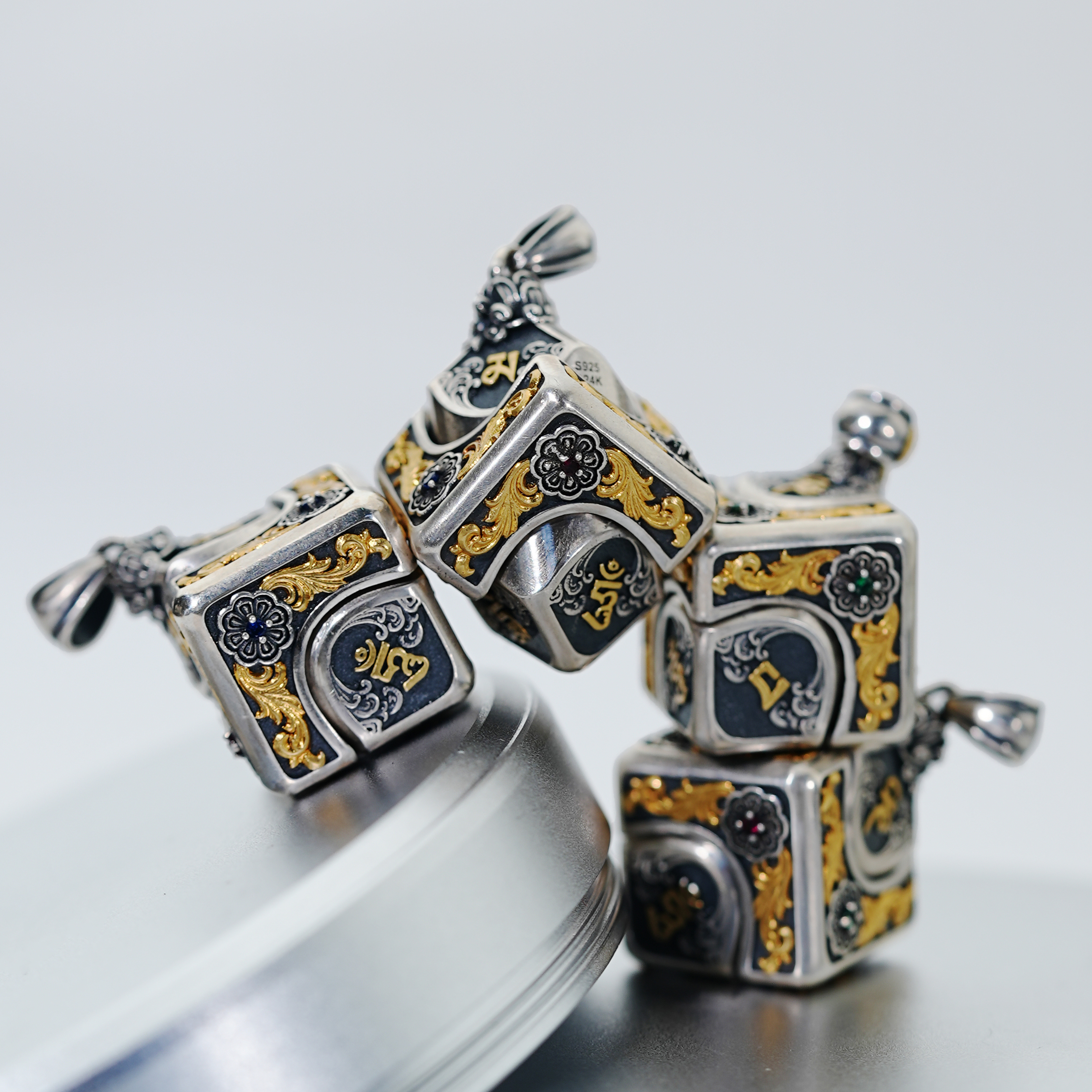 吊坠925银合成锆石 【隐西】国潮手工礼物设计旋转密文魔方吊坠项链