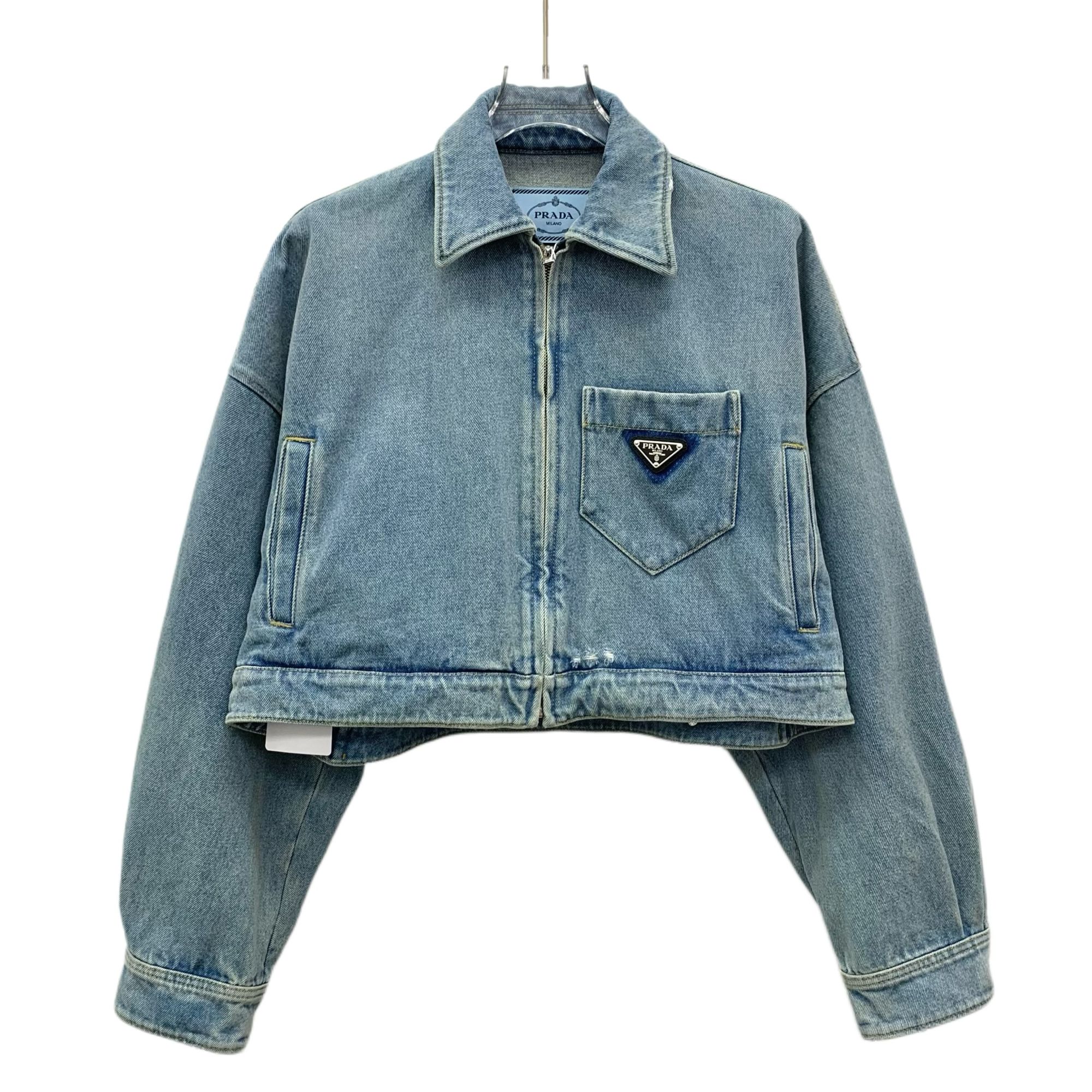 99新 Prada/普拉达  KW0644 蓝色三角标牛仔夹克外套 XS码