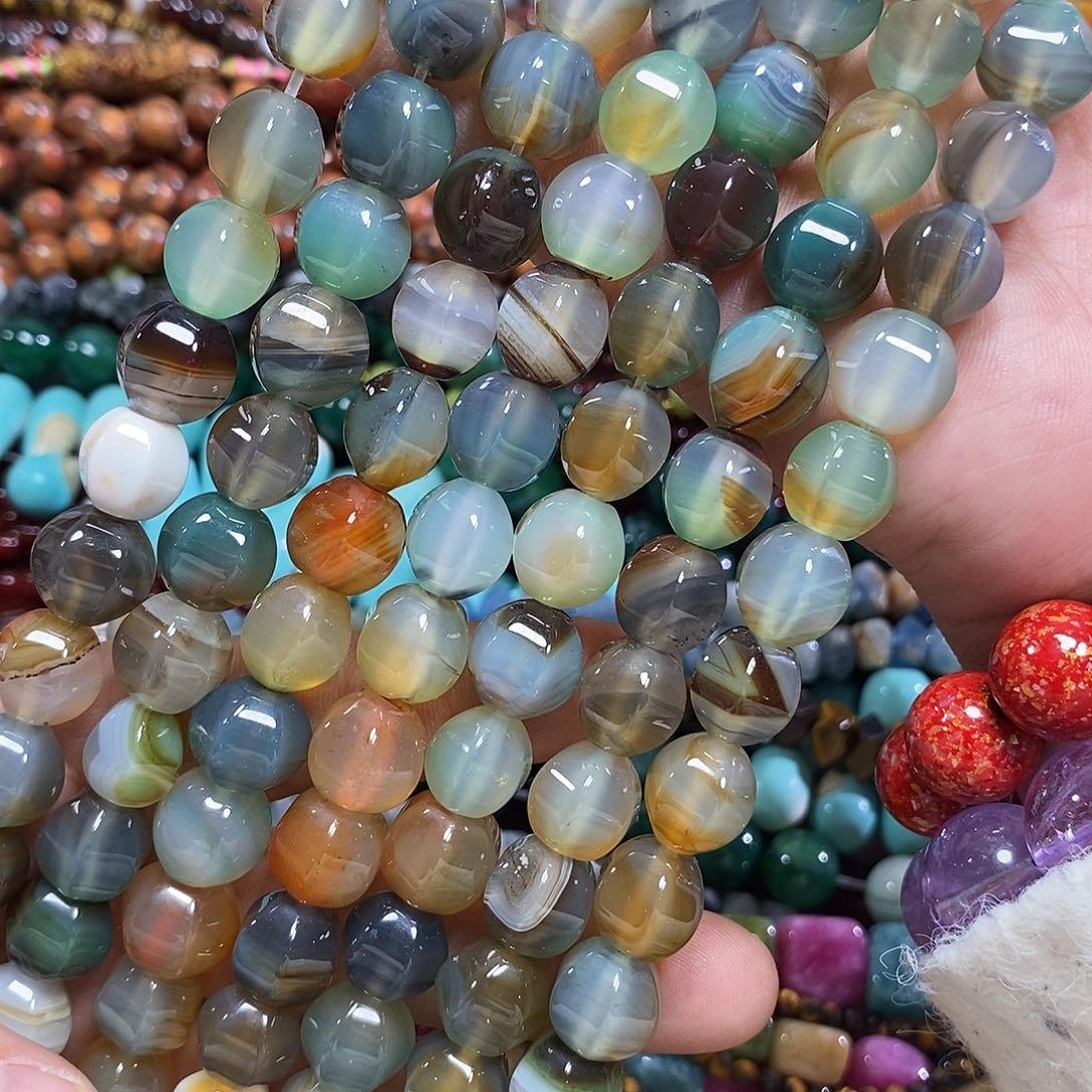 玛瑙/玉髓未镶嵌珠宝半成品孔雀玛瑙灯笼一条卡12mm