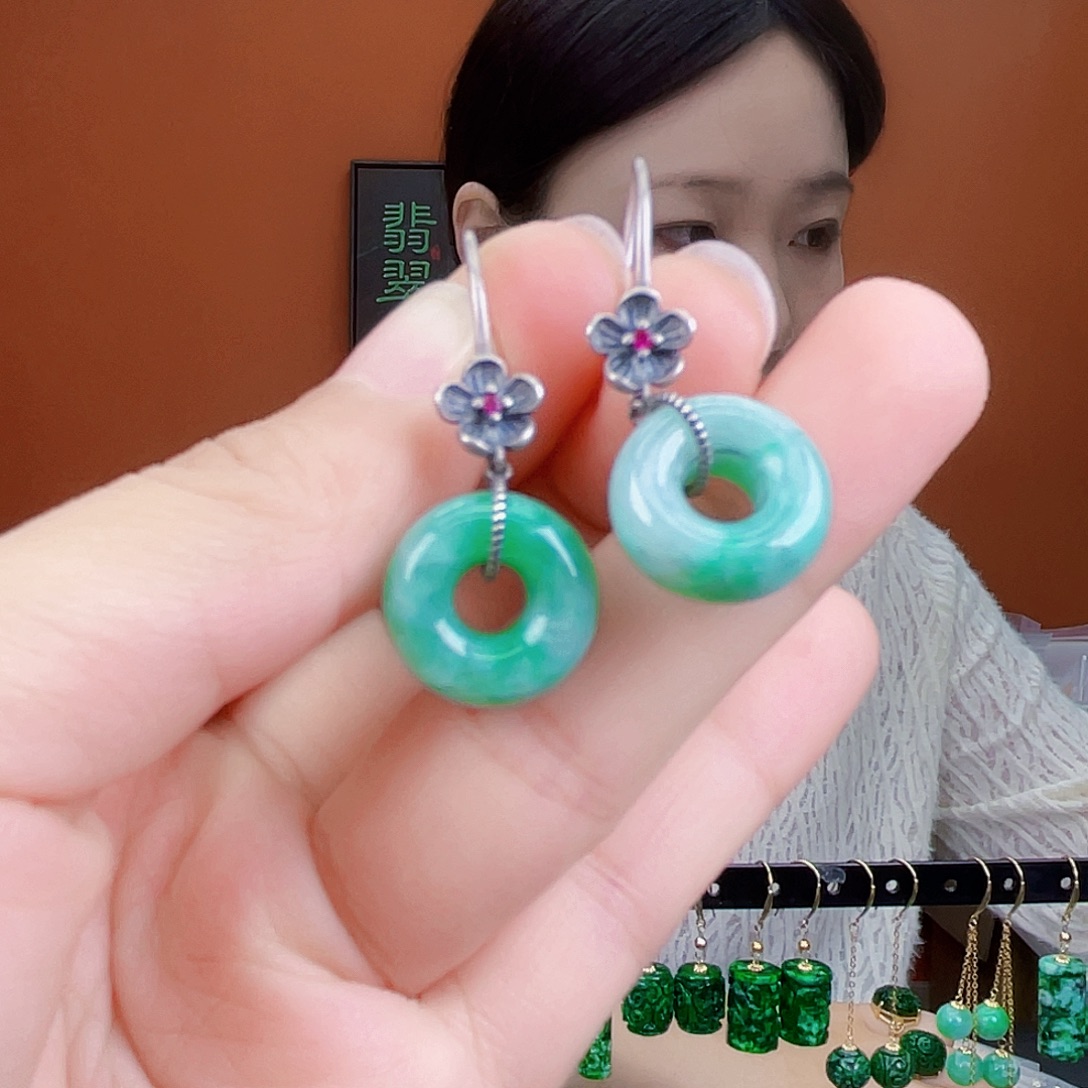 翡翠银S925镶嵌耳饰