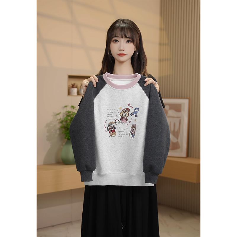 女童卫衣春秋款2025新款圆领拼色时髦百搭儿童秋装上衣Q63111