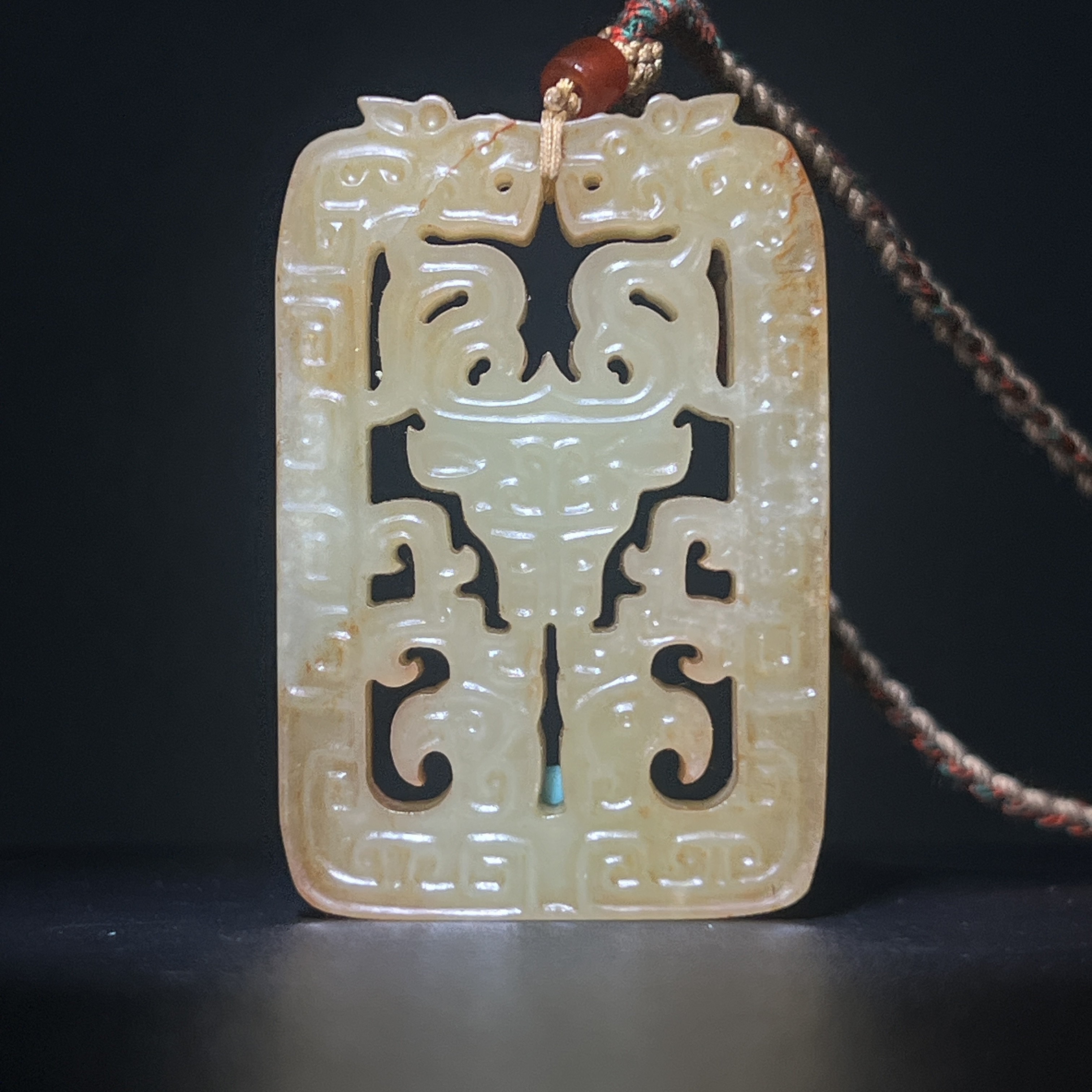 【明代】-古玉兽面玉牌251111069