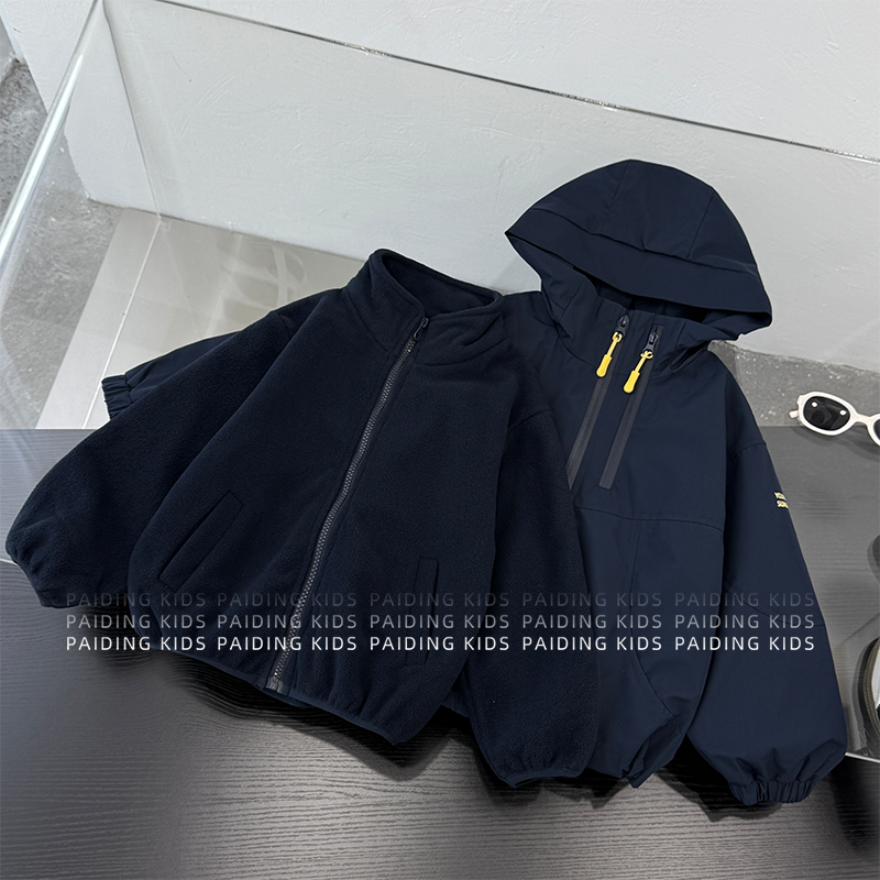 【现货】阿卷春秋装儿童时尚洋气纯色休闲保暖外套两件套套装ZH0708