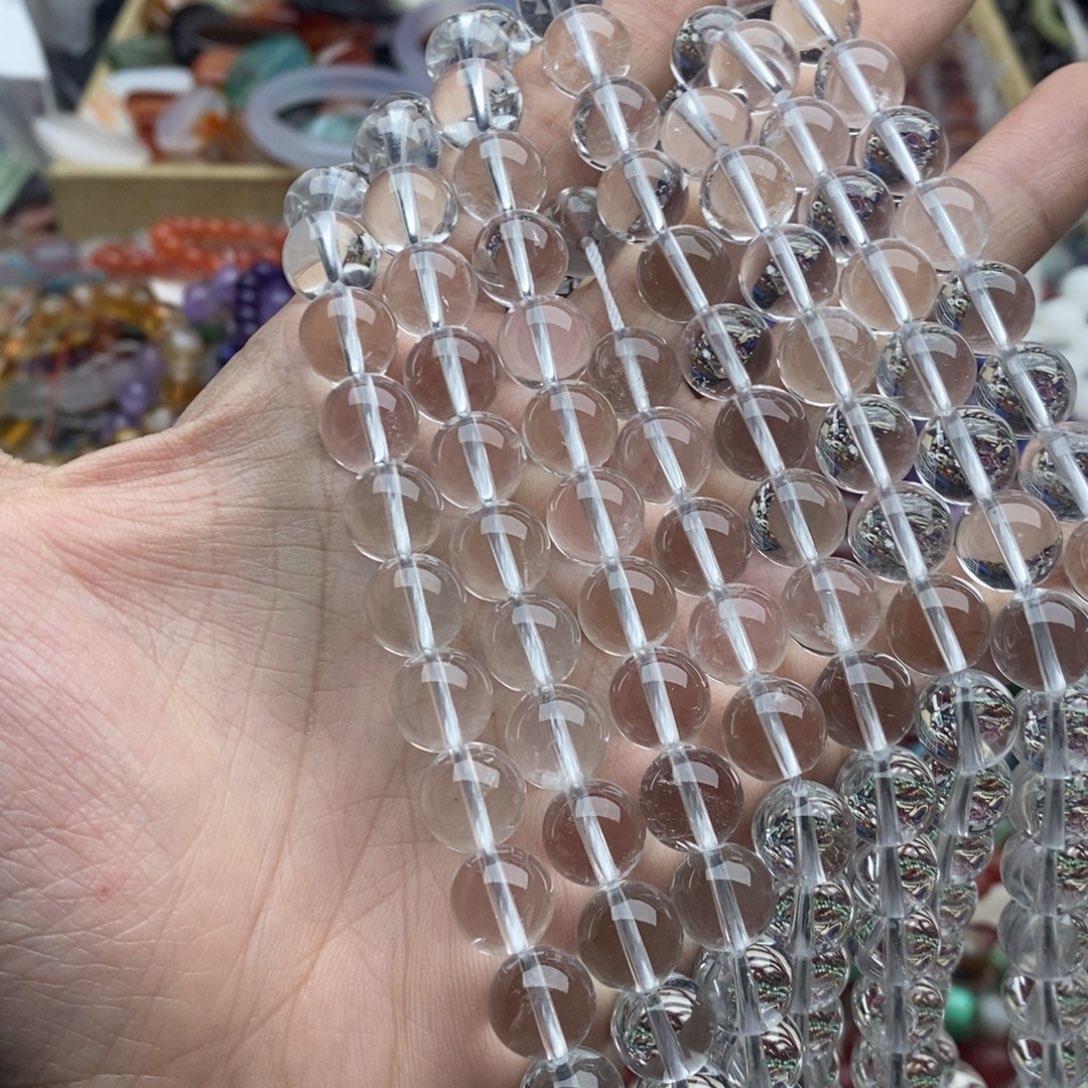 玛瑙/玉髓未镶嵌珠宝半成品一条纯天然10mm冰透白水晶圆珠