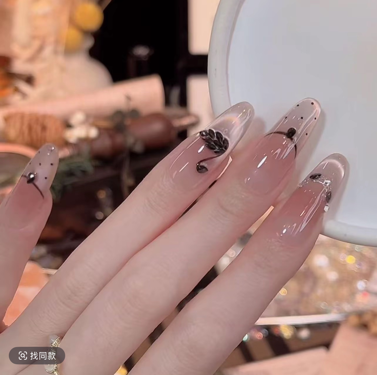 黑天鹅-瓷白猫眼爆亮纯手工穿戴甲 10片装MM