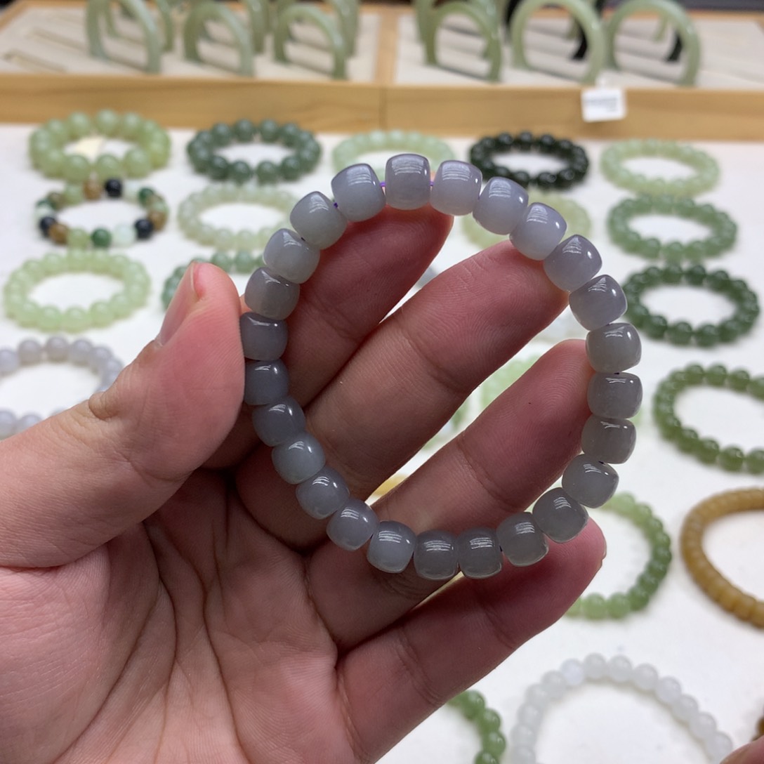 和田玉手串（直切烟紫8.5）未镶嵌