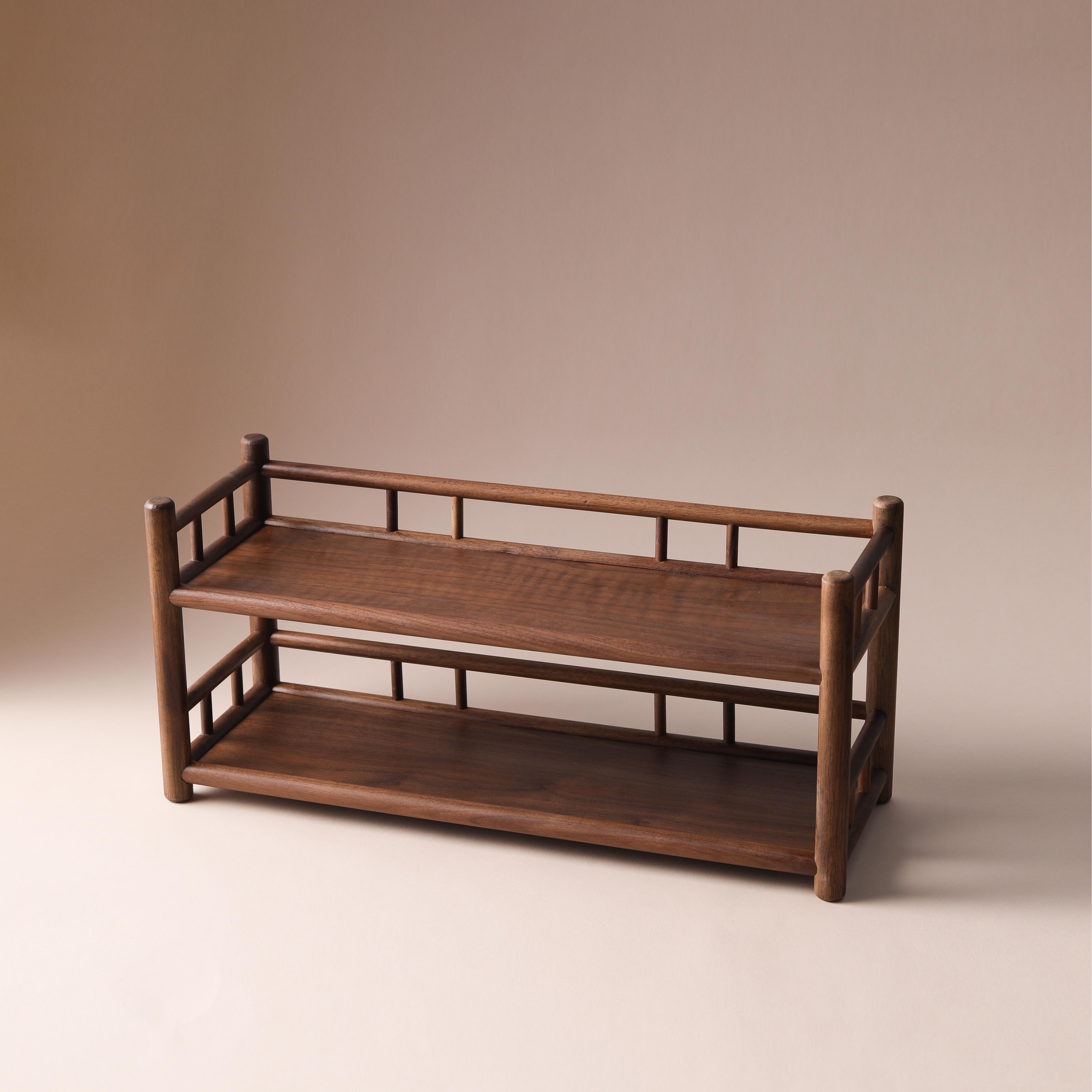 【展会上新】北美黑胡桃 阑珊双层置物架 尺寸约45-15.5-21cm