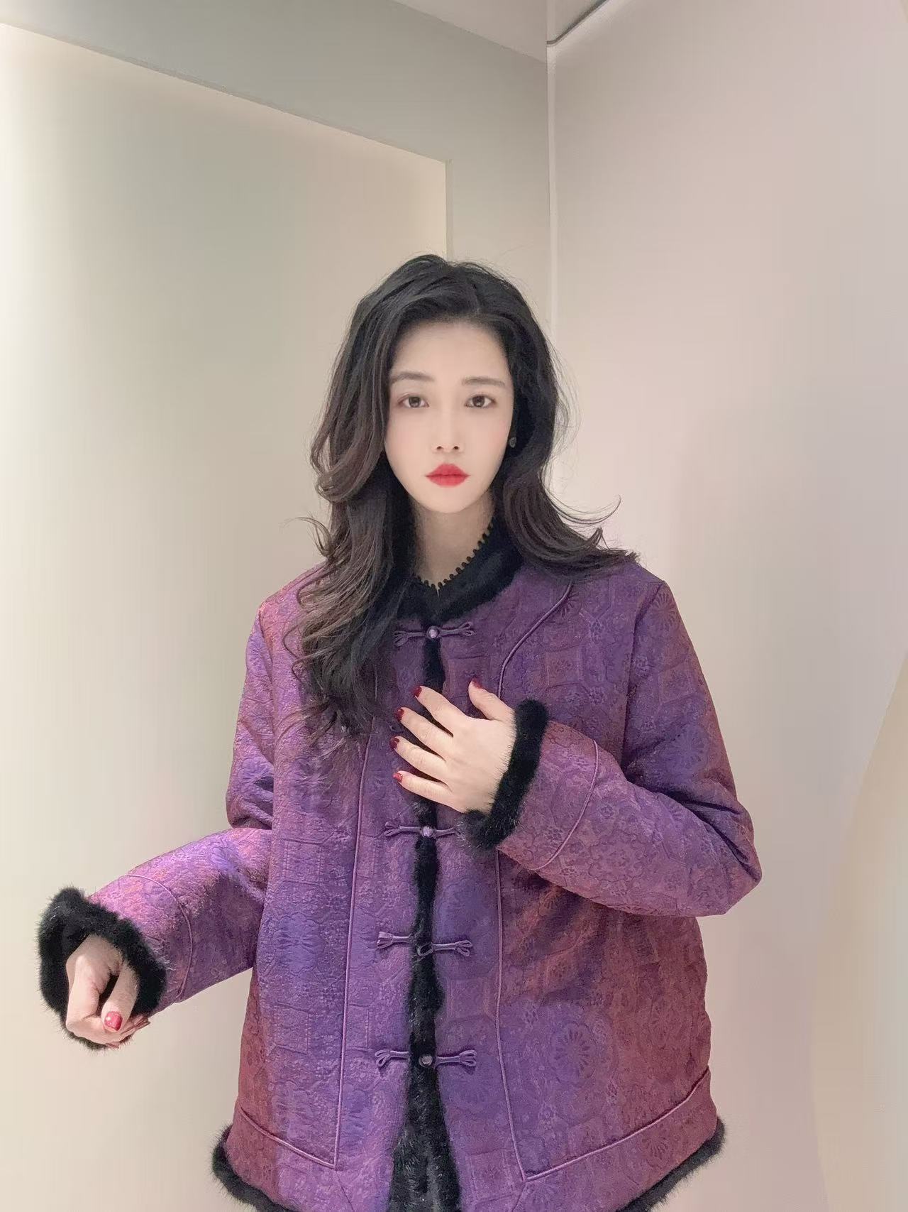 九月   紫韵  新款新中式人丝浮光锦夹棉加厚中国风外套建议手洗