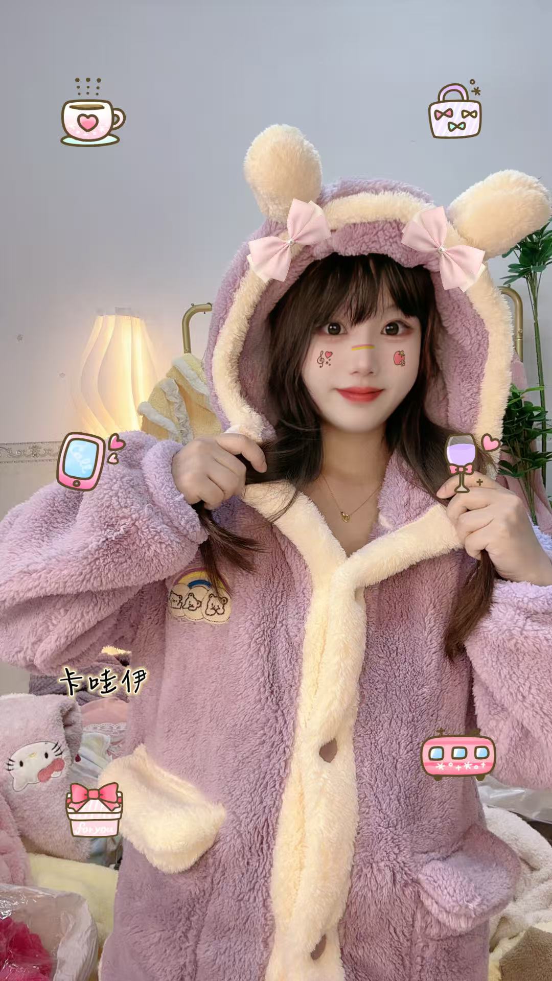 家居服套装保暖女睡衣睡衣冬季甜美