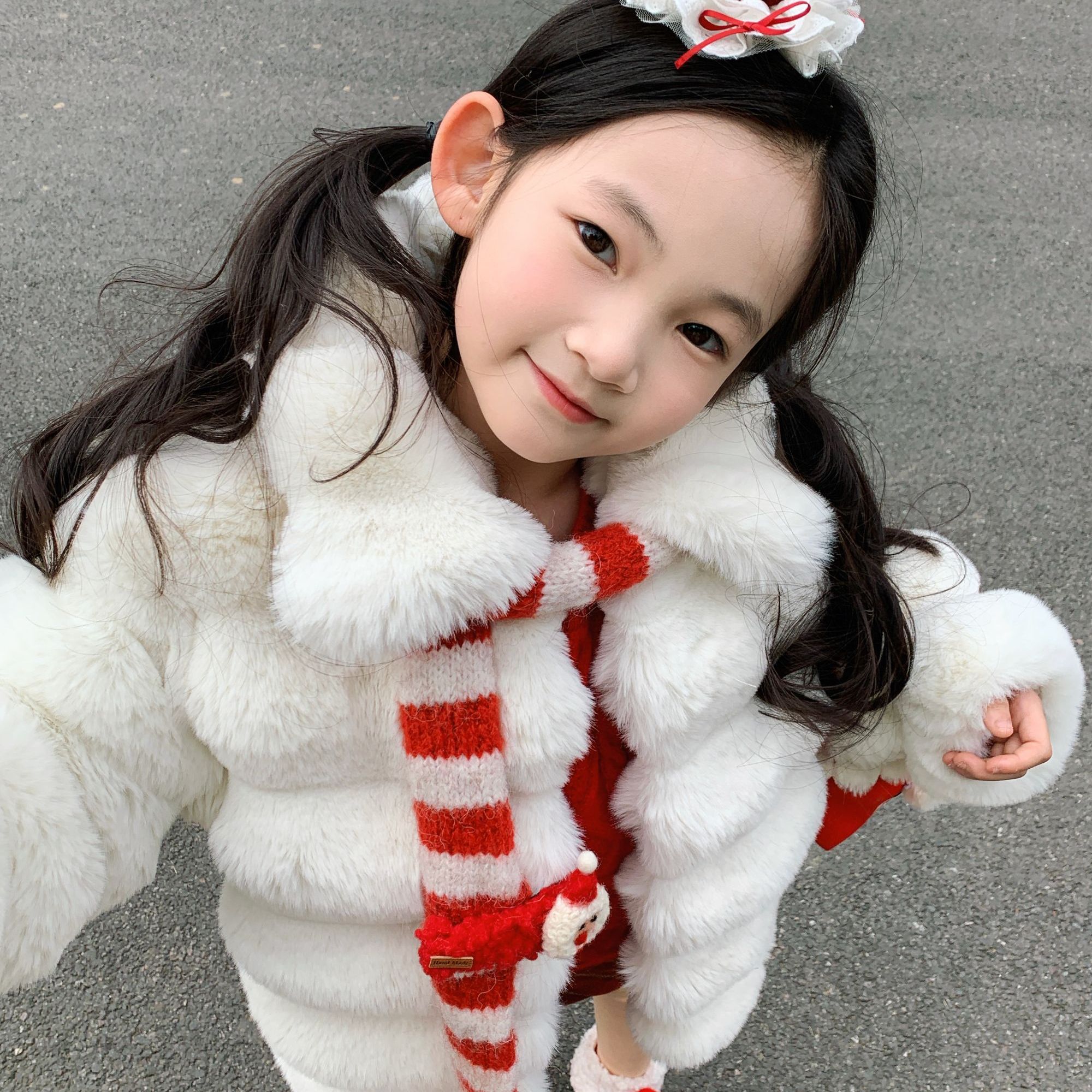 月光女神肌肤软糯龙猫色保暖女童冬季常规人造皮草加厚长袖波浪纹