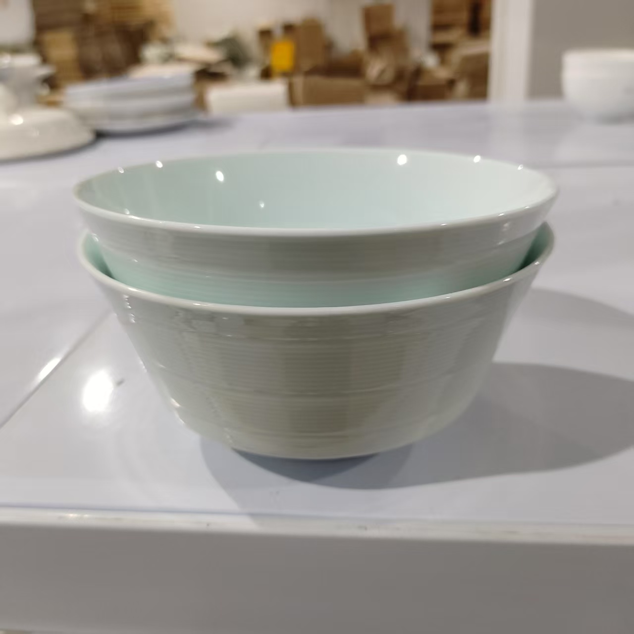 景德镇餐具【微瑕尾货】影青条纹6.5寸英碗2个装