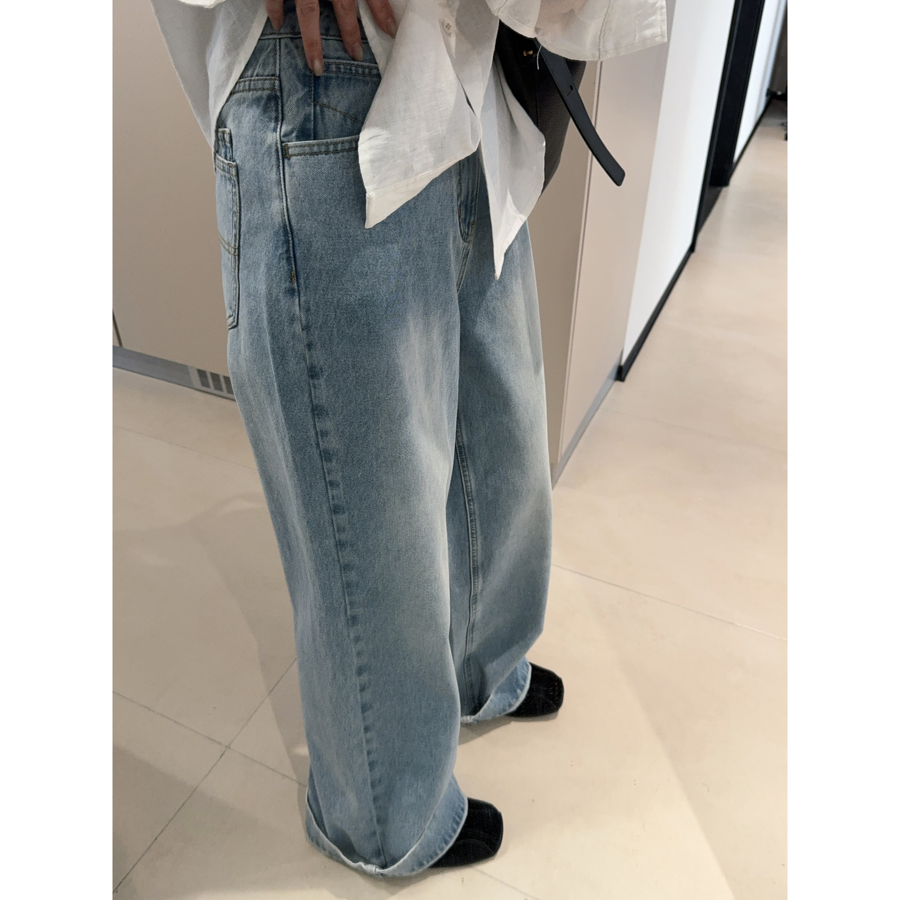 ［REVAN SUN］-大骨架穿搭 花语 直筒牛仔裤86789（有腰带）