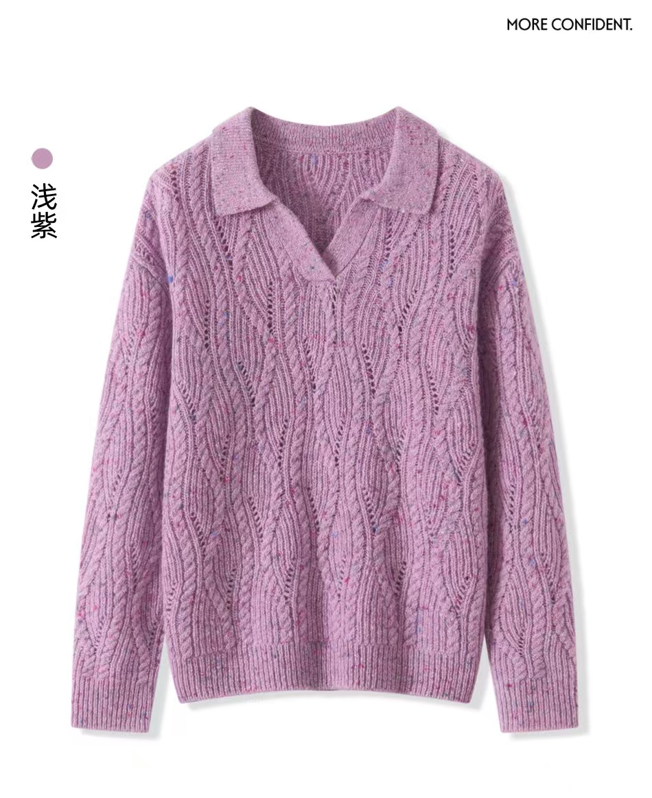 100%山羊绒7针双股加厚油画纱POLO领套衫