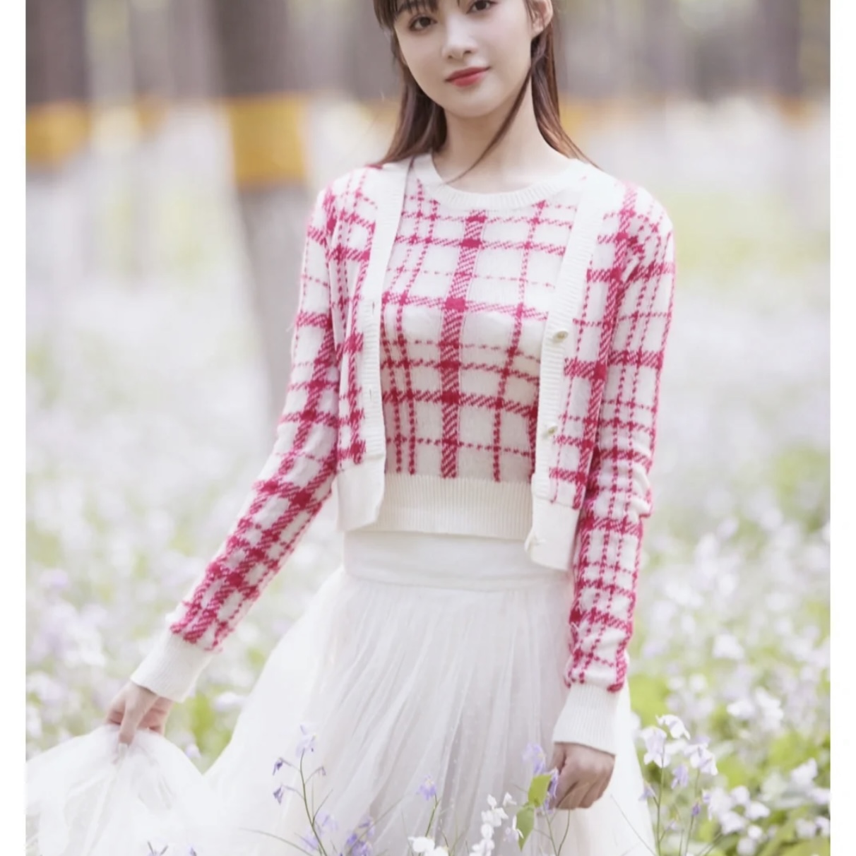 全新未使用 DIOR/迪奥 汤/P205119676/拼色格纹开衫套装
