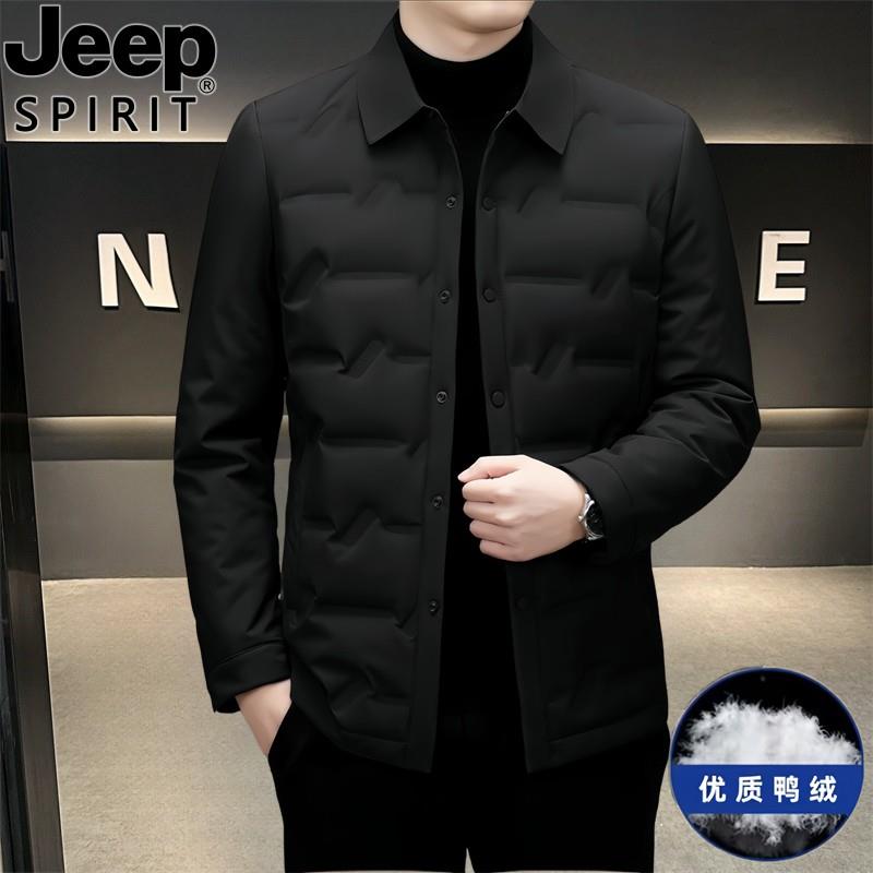 Jeep吉普秋冬季轻薄羽绒服男士轻便外套商务休闲爸爸装翻领夹克潮