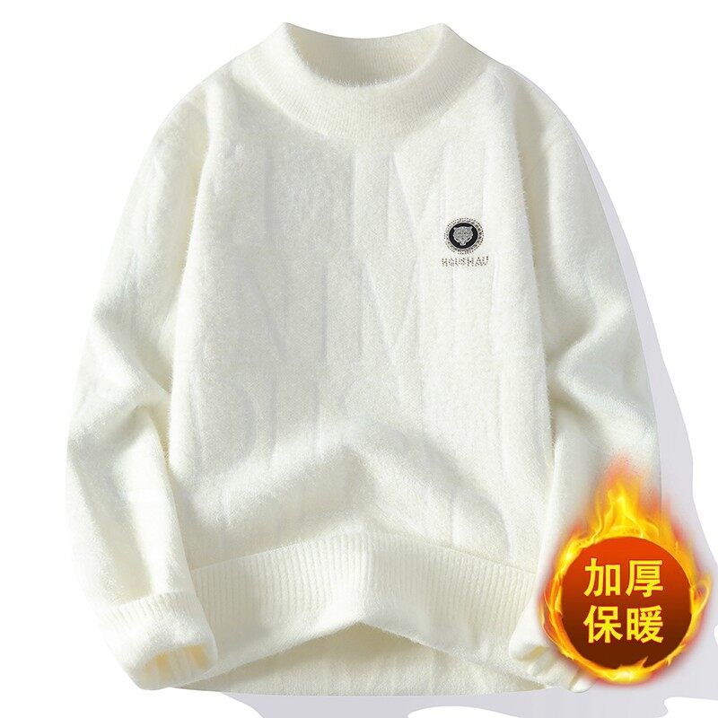 2024冬季男士仿水貂绒保暖毛衣加厚圆领潮流百搭针织打底衫85101