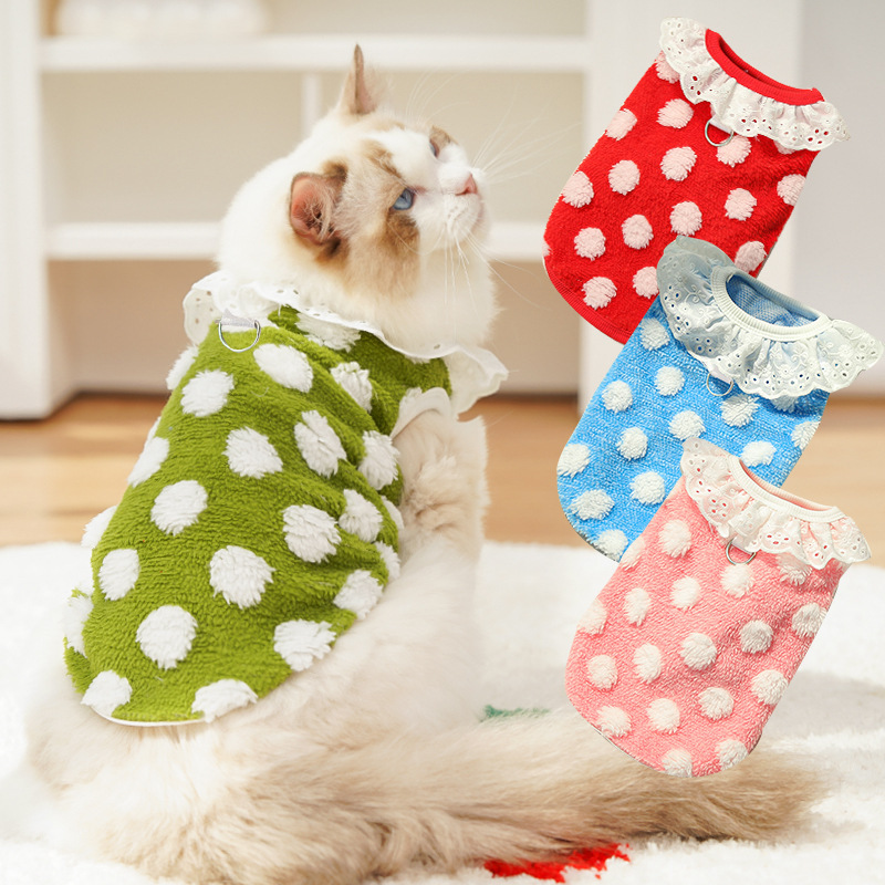 圆点花边秋冬新款猫咪衣服用品宠物大狗狗衣服泰迪比熊博跨境批发