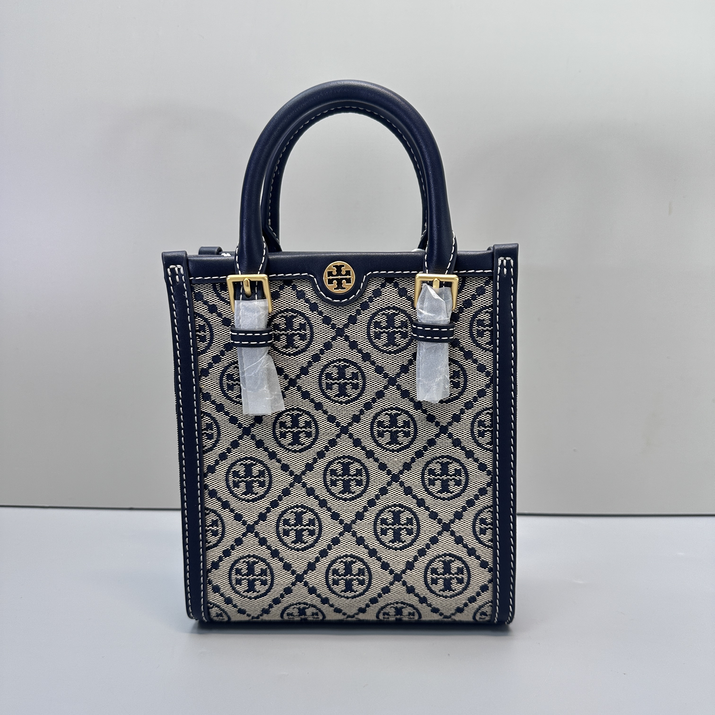 99新 TORY BURCH/汤丽柏琦 蓝色织物手提包16*19*5cmM020404