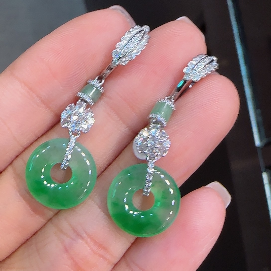 翡翠耳坠18K金镶嵌甜甜圈