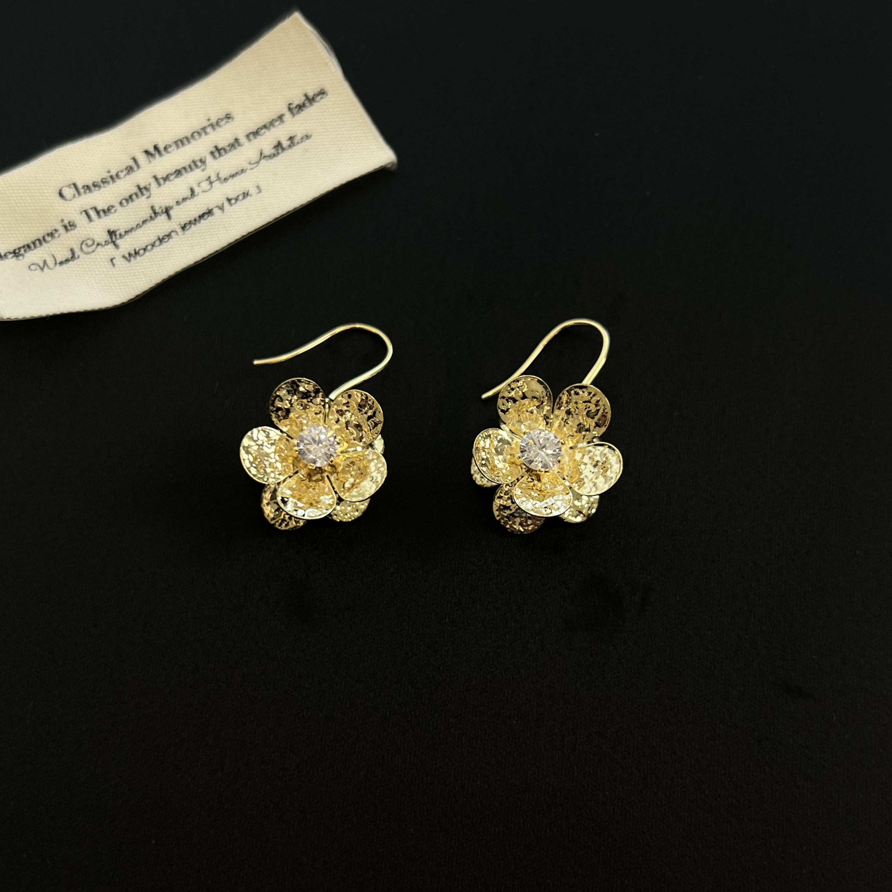 铜合金锆石耳饰 【褶皱双子花】耳钩6315