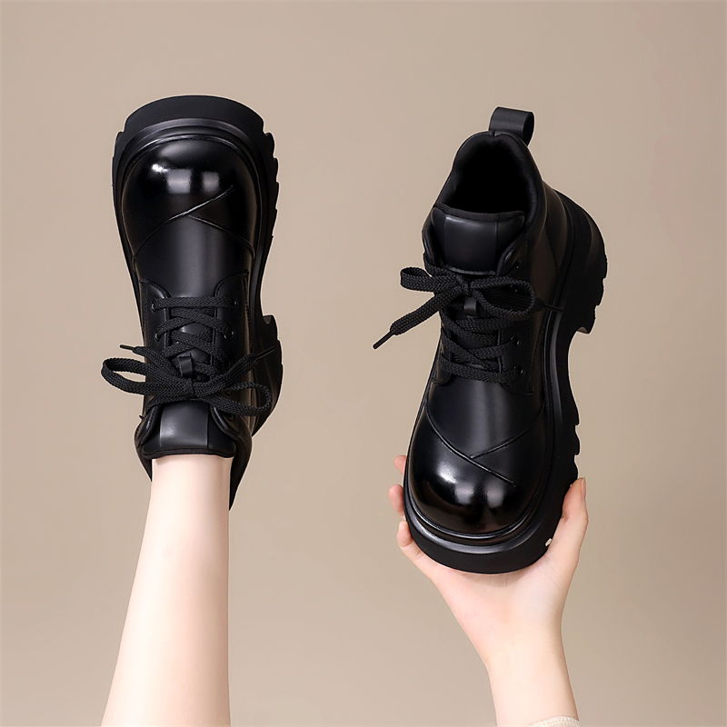 英伦高跟马丁靴女2025年秋季新款百搭小个子短靴圆头增高系带靴子