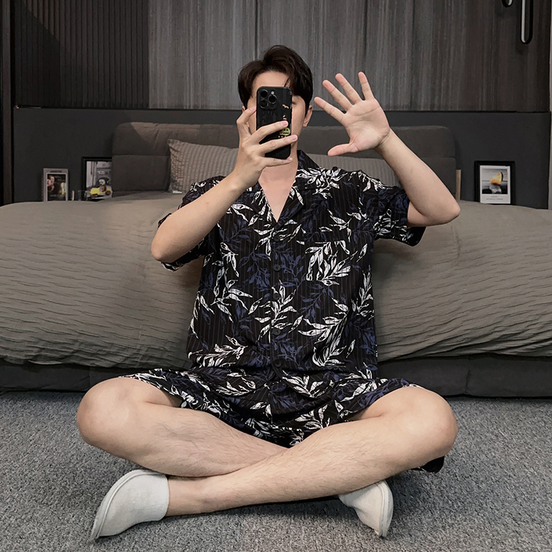 时尚男士睡衣夏季短袖短裤可外穿冰丝2025新款高级感家居服男套装