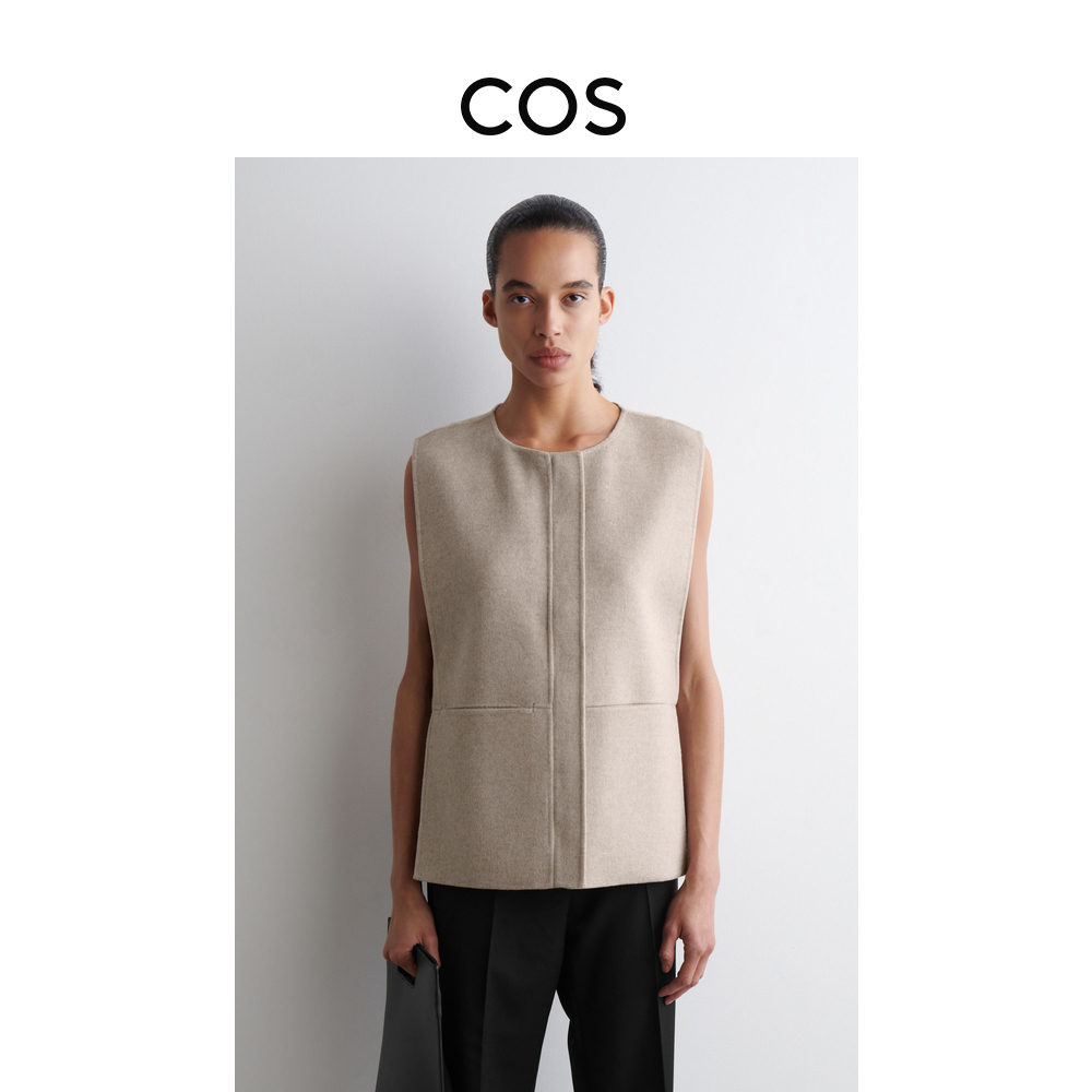 COS女装休闲羊毛混纺背心燕麦色流光风2025秋季新品1284969003