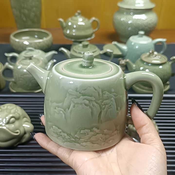 耀州窑青瓷山水汉锋壶微微瑕1只