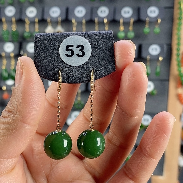 和田玉耳饰18K金镶嵌