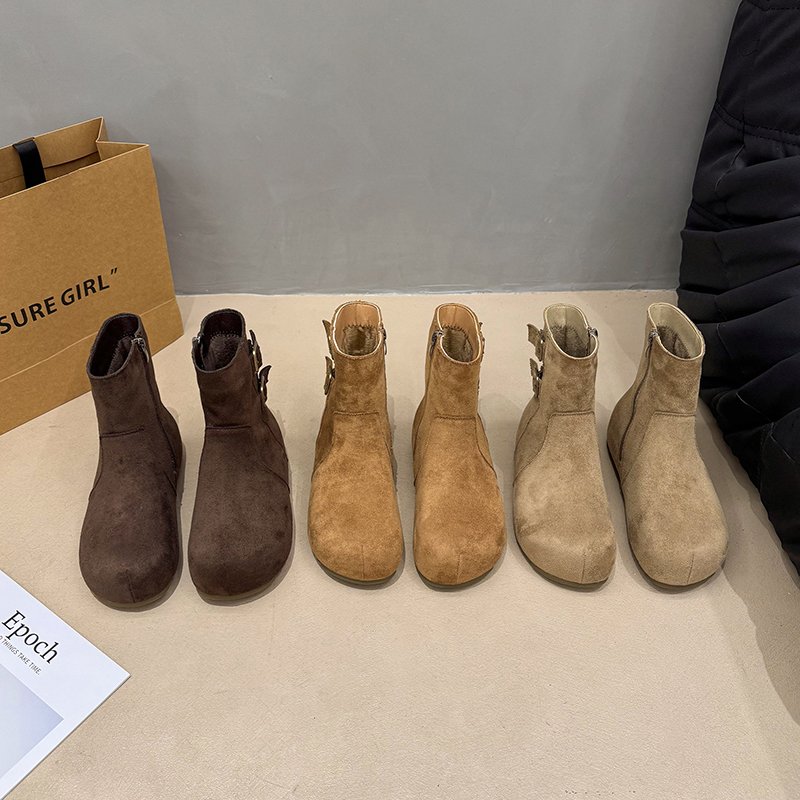 2025年秋冬季新款女鞋增高休闲磨砂真皮百搭时尚潮流加绒时装靴女