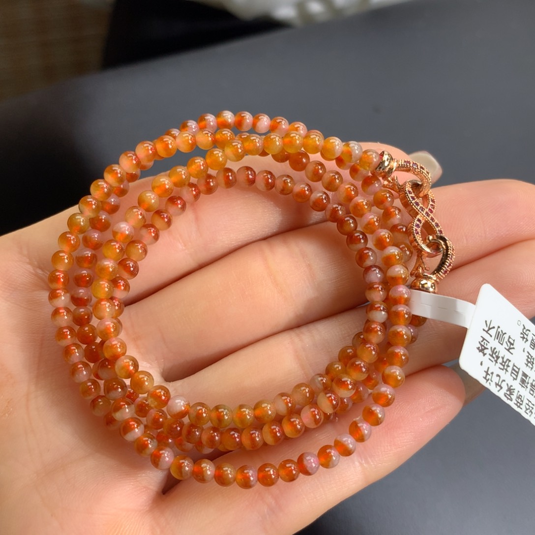 翡翠手链未镶嵌冰胶鸳鸯橘红色项链卡3.6m m