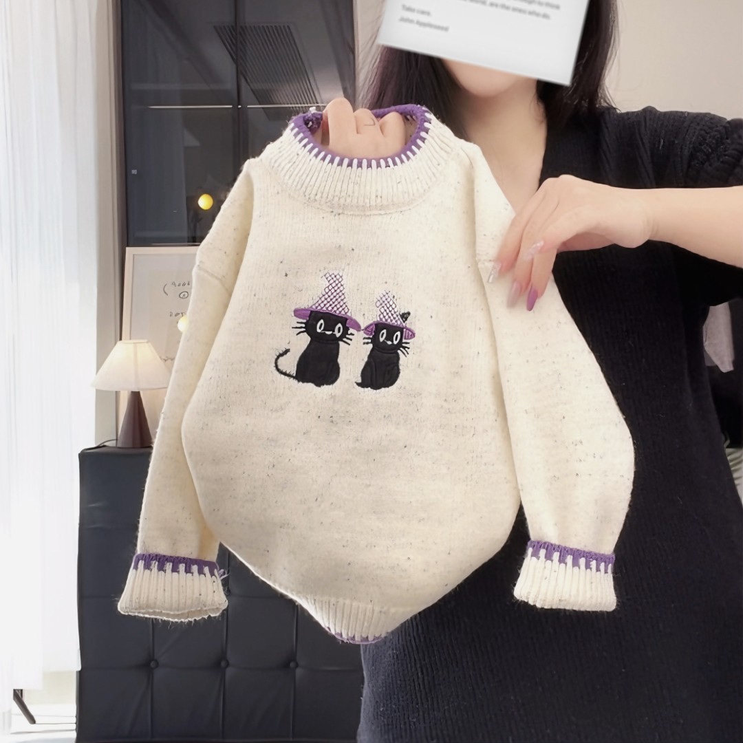【拍下送围巾】2025新款女童刺绣针织衫女童毛衣新款秋冬洋气毛衣